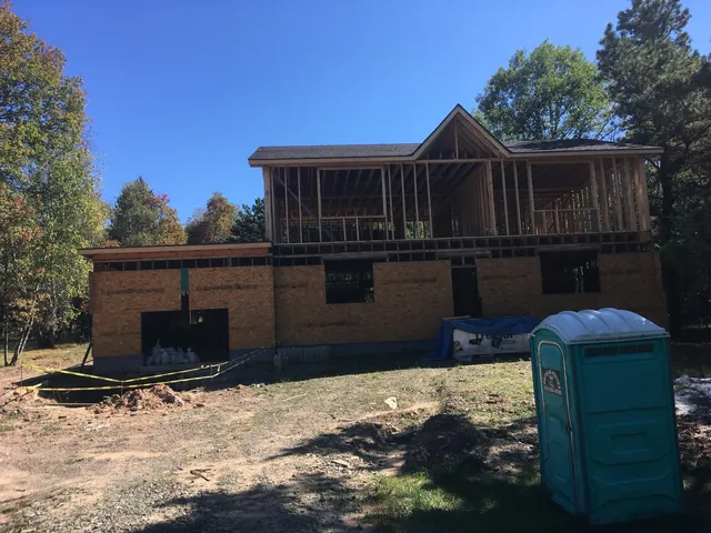 House with roof framed and sheathed