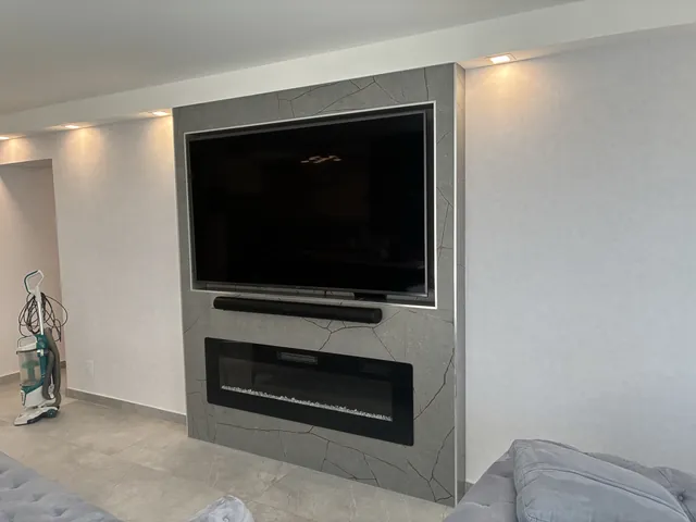 Media wall with built-in fireplace